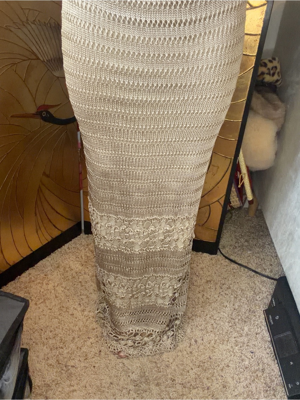 Vintage Cache gold Beige Crochet low rose Maxi Skirt 0 | XS - Picture 4 of 7